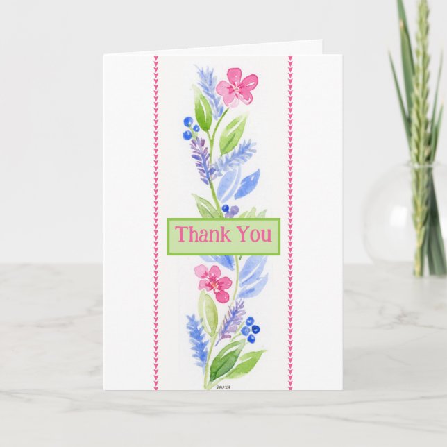 Hand Painted Watercolor Floral THANK YOU Greeting  (Front)