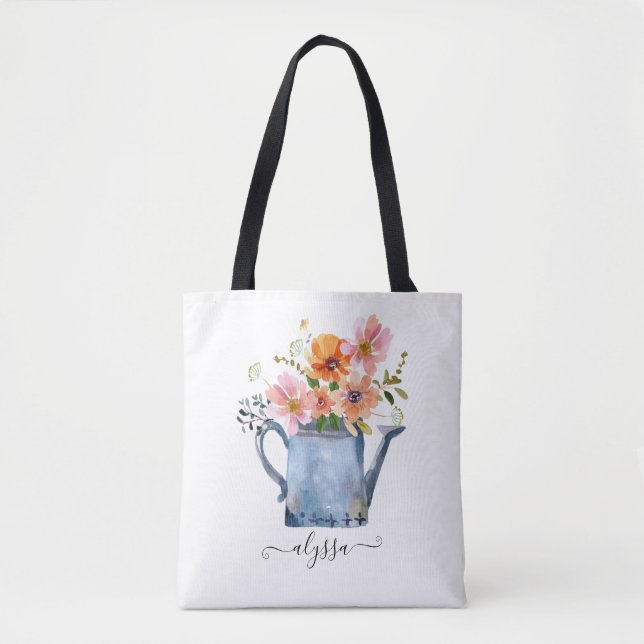 Hand-Painted Watercolor Floral Tote Bag (Front)