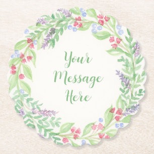 Hand Painted Watercolor Floral Wreath Paper Coaster