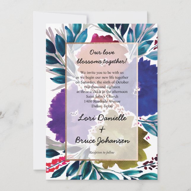 Hand-painted watercolor Flower Wedding Invitation (Front)