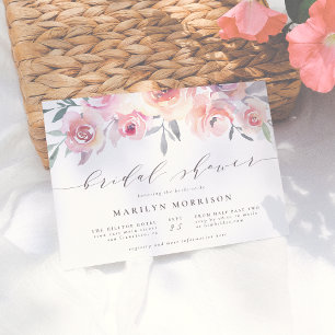 Hand Painted Watercolor Flowers Bridal Shower Invitation