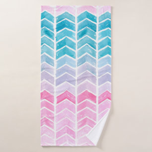 Hand painted watercolor gradient geometric blue an bath towel