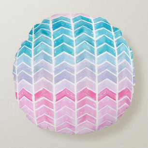 Hand painted watercolor gradient geometric blue an round cushion