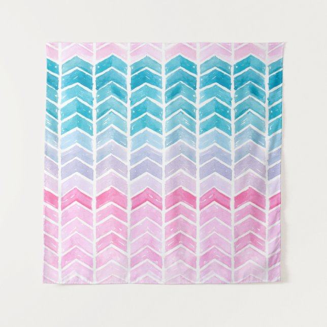 Hand painted watercolor gradient geometric blue an tapestry (Front)