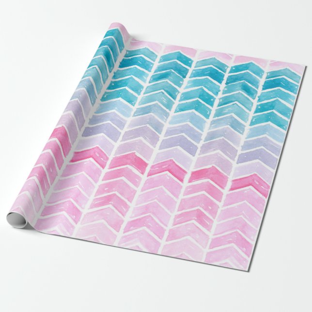 Hand painted watercolor gradient geometric blue an wrapping paper (Unrolled)