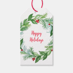 Hand painted Watercolor Happy Holidays Greens Gift Tags