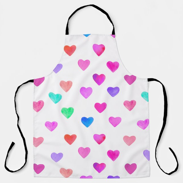hand painted watercolor hearts pattern Valentine's Apron (Front)