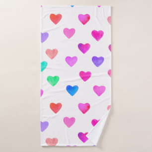 hand painted watercolor hearts pattern Valentine's Bath Towel