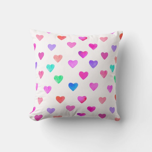 hand painted watercolor hearts pattern Valentine's Cushion (Front)