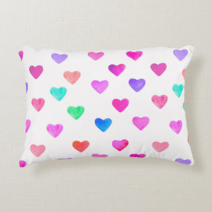 hand painted watercolor hearts pattern Valentine's Decorative Cushion