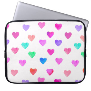 hand painted watercolor hearts pattern Valentine's Laptop Sleeve