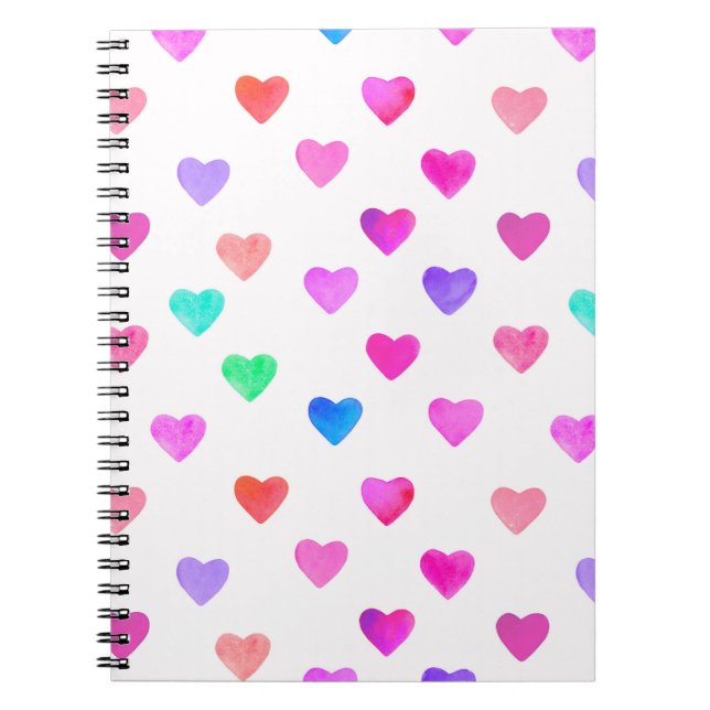 hand painted watercolor hearts pattern Valentine's Notebook (Front)