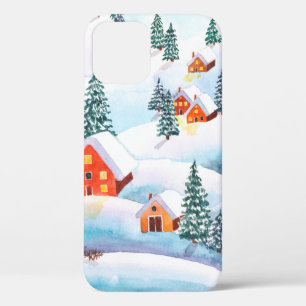 Hand painted watercolor illustration of the winter iPhone 12 case