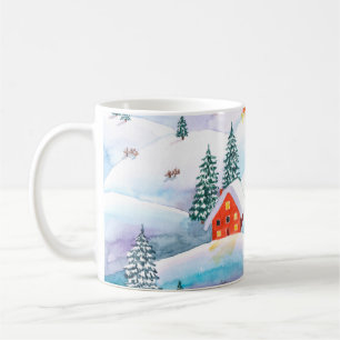 Hand painted watercolor illustration of the winter coffee mug