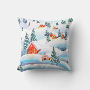 Hand painted watercolor illustration of the winter cushion