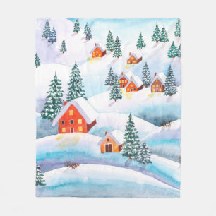 Hand painted watercolor illustration of the winter fleece blanket