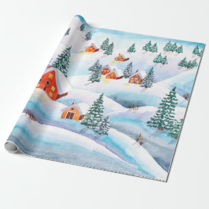 Hand painted watercolor illustration of the winter wrapping paper