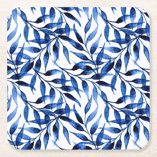 Hand Painted Watercolor Ink Pattern Square Paper Coaster (Front)