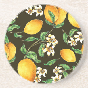 Hand Painted Watercolor Lemon Pattern Coaster