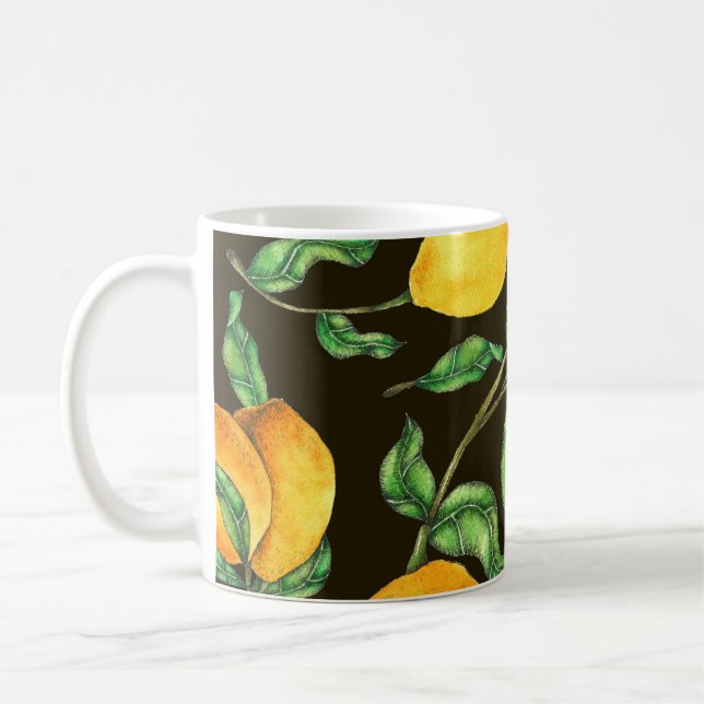Hand Painted Watercolor Lemon Pattern Coffee Mug (Left)