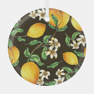 Hand Painted Watercolor Lemon Pattern Glass Tree Decoration