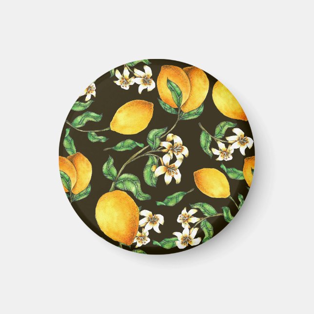 Hand Painted Watercolor Lemon Pattern Magnet (Front)