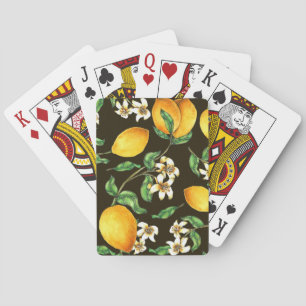 Hand Painted Watercolor Lemon Pattern Playing Cards