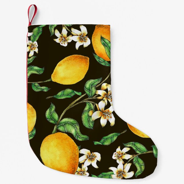 Hand Painted Watercolor Lemon Pattern Small Christmas Stocking (Front)