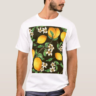 Hand Painted Watercolor Lemon Pattern T-Shirt