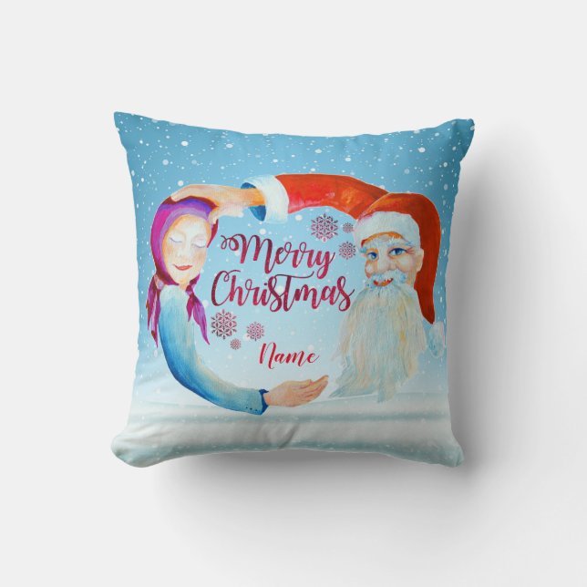 Hand-painted Watercolor Magical Santa Claus Cushion (Front)