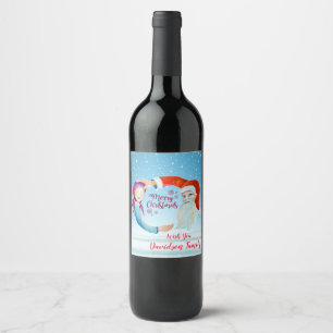 Hand-painted Watercolor Magical Santa Claus Wine Label