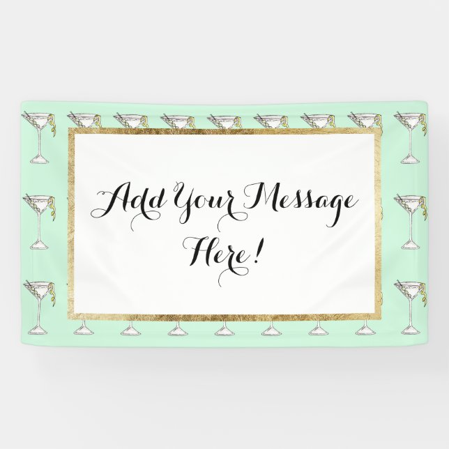 Hand Painted Watercolor Olive Martini Cocktail Banner (Horizontal)