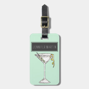Hand Painted Watercolor Olive Martini Cocktail Luggage Tag