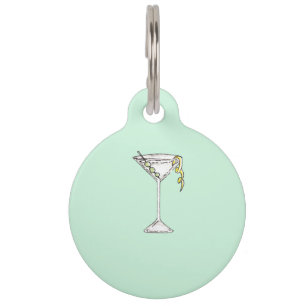 Hand Painted Watercolor Olive Martini Cocktail Pet Tag