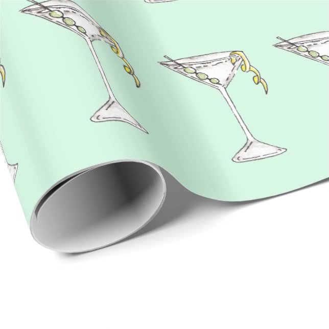 Hand Painted Watercolor Olive Martini Cocktail Wrapping Paper (Roll Corner)