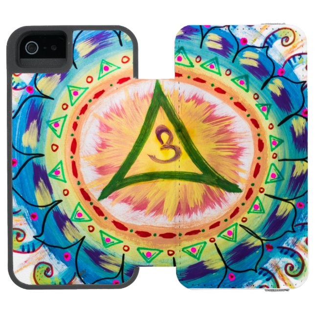 Hand Painted Watercolor Om Mandala  Incipio iPhone Wallet Case (Folio Open)