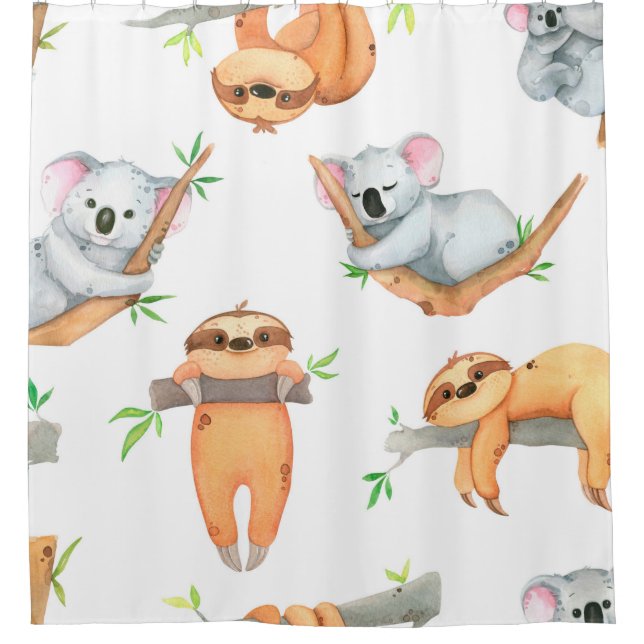 Hand painted watercolor pattern tropical cute anim shower curtain (Front)