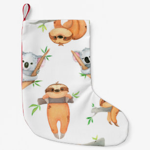 Hand painted watercolor pattern tropical cute anim small christmas stocking