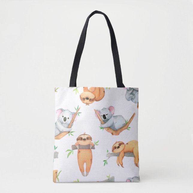 Hand painted watercolor pattern tropical cute anim tote bag (Front)