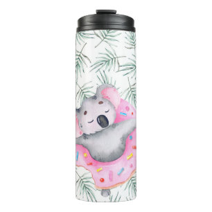 Hand painted watercolor pattern with koala tropica thermal tumbler