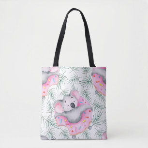 Hand painted watercolor pattern with koala tropica tote bag