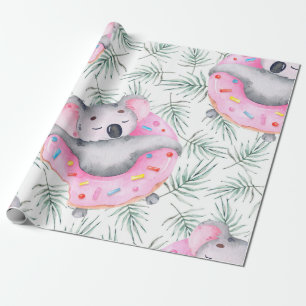 Hand painted watercolor pattern with koala tropica wrapping paper