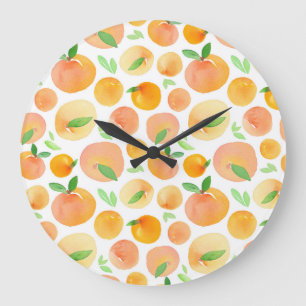 Hand-painted watercolor peaches: seamless. large clock