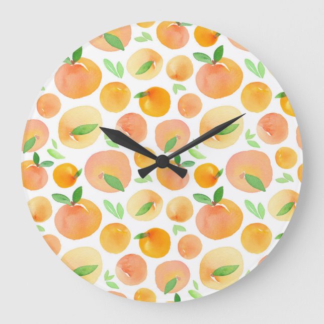 Hand-painted watercolor peaches: seamless. large clock (Front)
