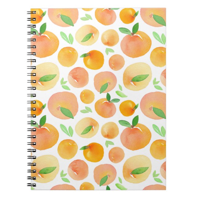 Hand-painted watercolor peaches: seamless. notebook (Front)