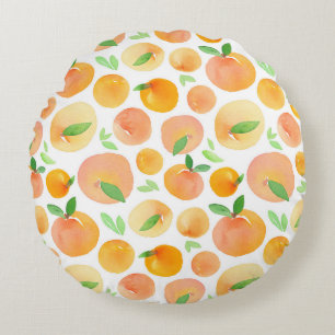 Hand-painted watercolor peaches: seamless. round cushion