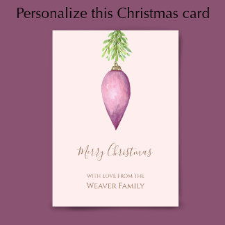 Hand Painted Watercolor Pink Christmas Bauble Holiday Card