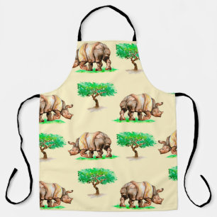 Hand painted watercolor rhinoceros seamless patter apron