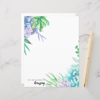 Hand Painted Watercolor Succulent Stationery Paper