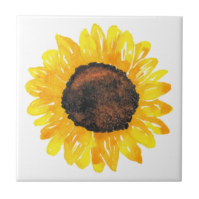 Hand Painted Watercolor Sunflower 2  Tile (Front)